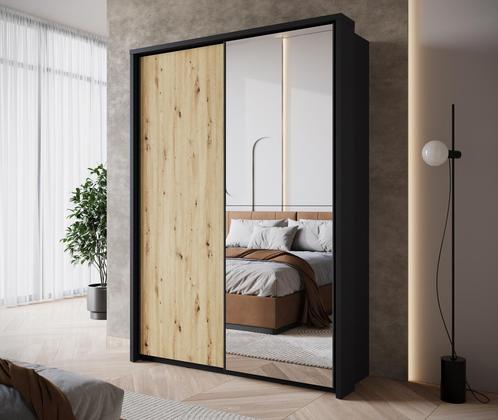 Meubella | Kledingkast 160cm eiken Garderobekast Met spiegel, Huis en Inrichting, Kasten | Overige, Nieuw, Verzenden