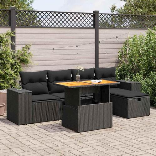 vidaXL 6-delige Loungeset met kussens poly rattan acacia, Tuin en Terras, Tuinsets en Loungesets, Loungeset, Nieuw, Verzenden