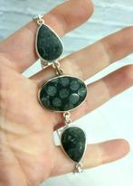 Zilver, Zwarte Fossiele Koraal Steen - Armband, Verzamelen