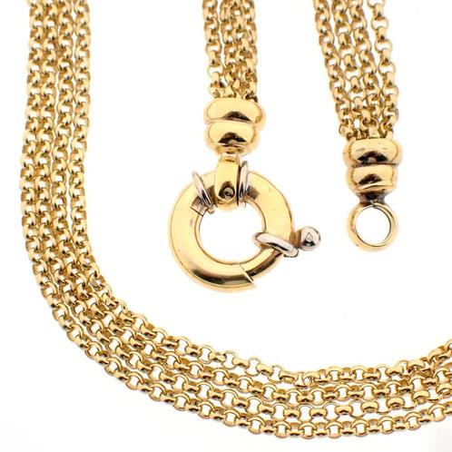 Gouden ketting met vier strengen jasseron schakel | 44 cm, Handtassen en Accessoires, Kettingen, Overige kleuren, Gebruikt, Goud