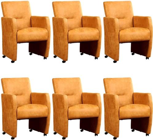 Set van 6 Cognac leren moderne eetkamerfauteuils - Kenia, Huis en Inrichting, Stoelen, Overige kleuren, Vijf, Zes of meer stoelen