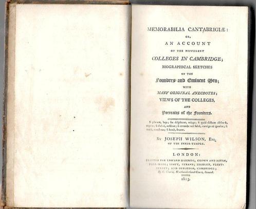 Joseph Wilson - Memorabilia Cantabrigiae: or account of the, Antiek en Kunst, Antiek | Boeken en Manuscripten