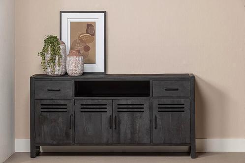 Dressoir Mangohout Tristan 180 Zwart, Huis en Inrichting, Kasten | Dressoirs, Nieuw, Verzenden
