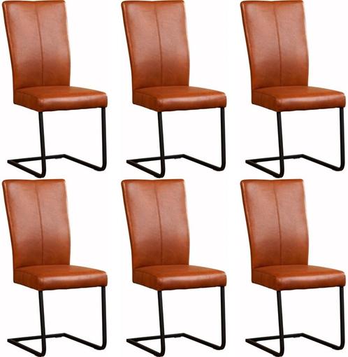 Set van 6 Leren eetkamerstoelen - Echt leer, Industrieel,, Huis en Inrichting, Stoelen, Overige kleuren, Vijf, Zes of meer stoelen