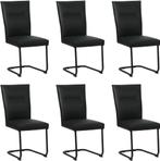 Set van 6 Zwarte leren   - poot rond zwart - Toledo Leer, Nieuw, Vijf, Zes of meer stoelen, Modern, Leer