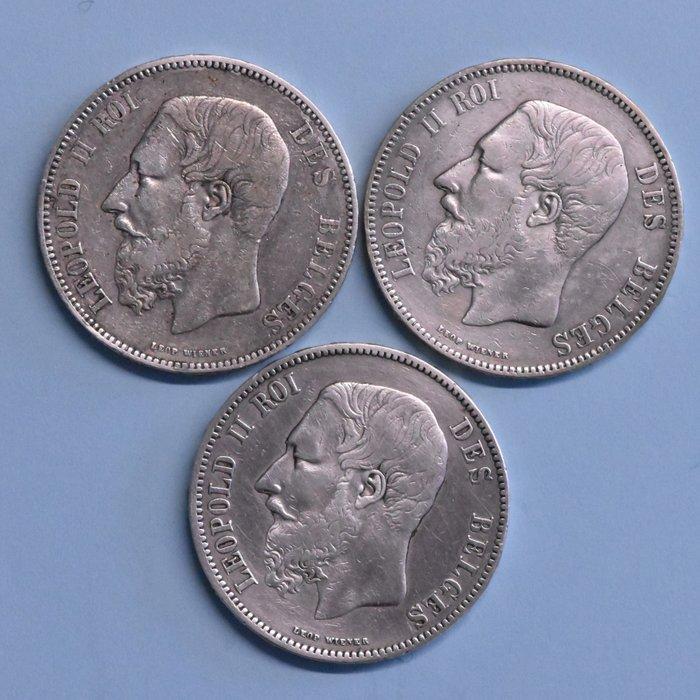 België. Leopold II. 5 Francs 1867 3 Verschillende ( gewoon ,, Postzegels en Munten, Munten | Nederland