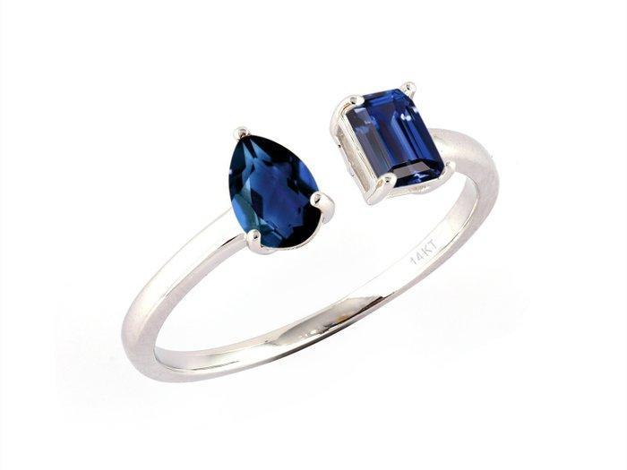 Ring - 14 karaat Witgoud - 0.85ct. tw. Saffier, Handtassen en Accessoires, Ringen