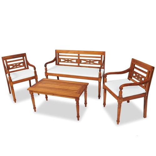 vidaXL 4-delige Loungeset met kussens massief teakhout, Tuin en Terras, Tuinsets en Loungesets, Loungeset, Nieuw, Verzenden