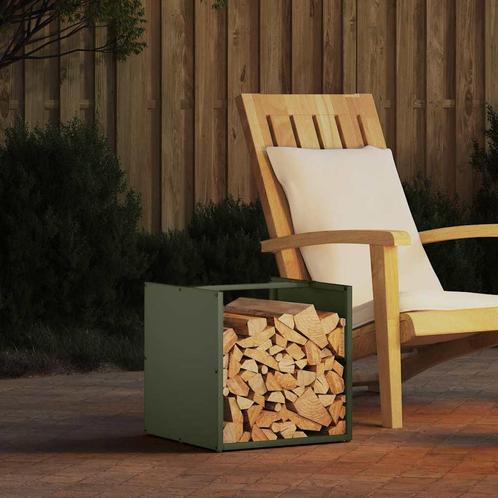 vidaXL Brandhoutrek 40x40x40 cm koudgewalst staal olijfgroen, Tuin en Terras, Brandhout, Verzenden