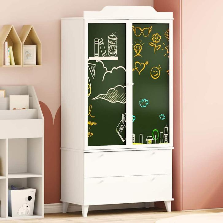 vidaXL Krijtbord Garderobe met lade met plank Wit Bewerkt, Huis en Inrichting, Kasten | Kleerkasten, Nieuw, Verzenden