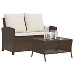 vidaXL Tuinbank 2-zits met kussens & tafel poly rattan bruin, Tuin en Terras, Verzenden, Nieuw