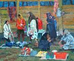 Oleg Vasilev (1918-2014) - Bazar in Kultuk - Uzbekistan, Antiek en Kunst, Kunst | Schilderijen | Modern