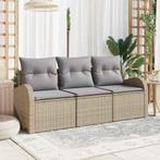 vidaXL Tuinbank Set met kussen 3 pcs Beige Poly rattan, Tuin en Terras, Verzenden, Nieuw