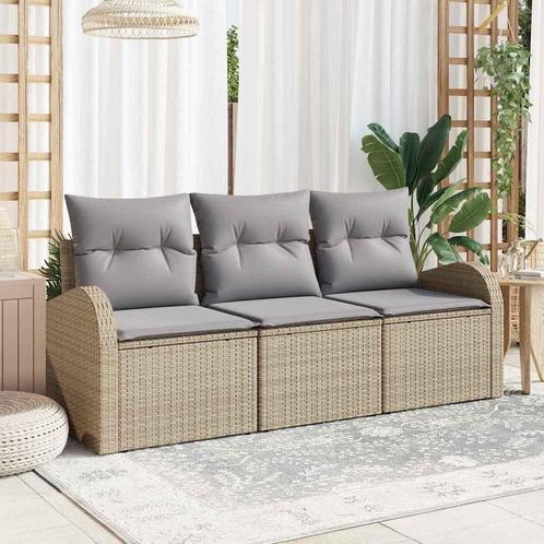 vidaXL Tuinbank Set met kussen 3 pcs Beige Poly rattan, Tuin en Terras, Tuinsets en Loungesets, Nieuw, Verzenden