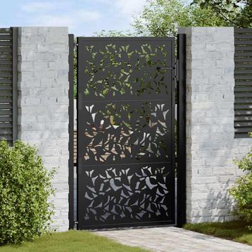 vidaXL Poort met bladontwerp 105x155 cm staal zwart, Tuin en Terras, Tuinpoorten, Verzenden, Nieuw