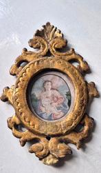 Gesneden barok lijst met Tekening Madonna en kind - 21 cm -