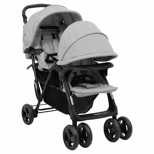vidaXL Tweelingkinderwagen tandem staal lichtgrijs, Kinderen en Baby's, Kinderwagens en Combinaties, Nieuw, Verzenden