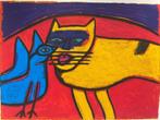Corneille (1922-2010) - L’oiseau bleu avec Chat jaune, Antiquités & Art, Art | Peinture | Moderne