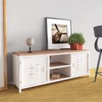 vidaXL Tv-meubel 110x30x40 cm ijzer en massief vurenhout wit, Huis en Inrichting, Kasten |Televisiemeubels, Nieuw, Verzenden