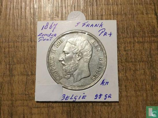 België 5 francs 1867 (klein hoofd - zonder punt na F), Postzegels en Munten, Munten | België, Losse munt, Goud, Zilver, Verzenden
