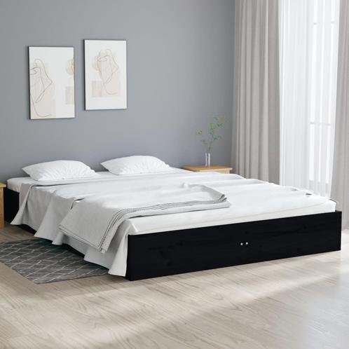 vidaXL Cadre de lit Noir Bois massif 120x190 cm Petit, Maison & Meubles, Chambre à coucher | Lits, Neuf, Envoi