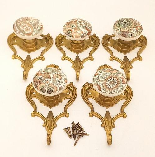 Set kapstokhaken (5) - Keramiek, Messing - Italiaanse, Antiek en Kunst, Curiosa en Brocante