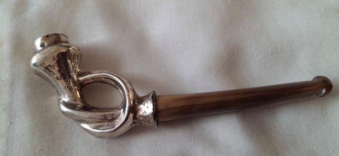 Antiek Hollands Zilveren Burgemeester Pijpje met hoornen, Antiek en Kunst, Antiek | Zilver en Goud