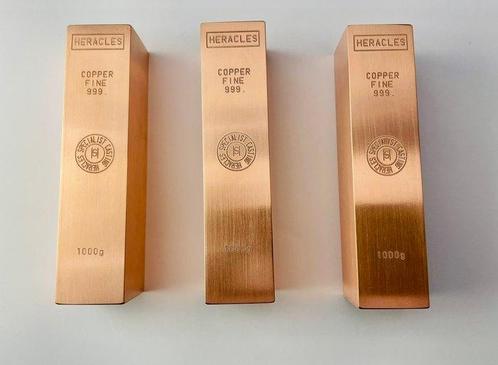 3 x 1 kilogram Koper - .999 - Heracles Foundry - Frankrijk., Postzegels en Munten, Edelmetalen en Baren