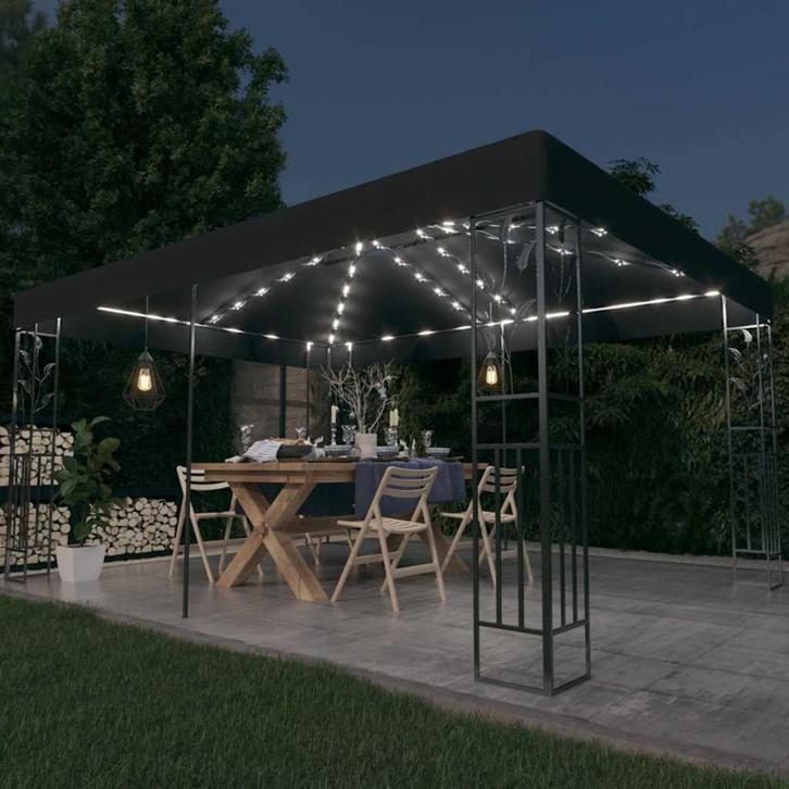 vidaXL Prieel met dubbel dak en LED-lichtslinger 3x4 m, Tuin en Terras, Partytenten, Nieuw, Verzenden