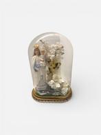 Beeldje - Maria onder stolp - 28 cm - Hout, Glas, Porselein