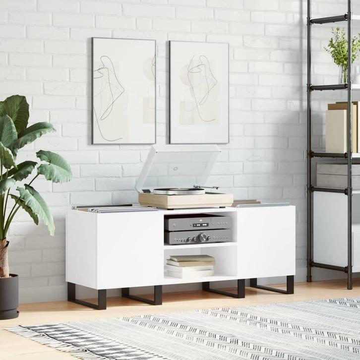 vidaXL Platenkast 121x38x48 cm bewerkt hout wit, Huis en Inrichting, Woonaccessoires | Cd- en Dvd-rekken, Nieuw, Verzenden