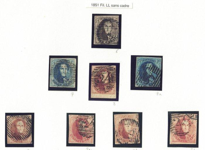 België 1851 - Verzameling van 8 prachtige zegels met de, Postzegels en Munten, Postzegels | Europa | België