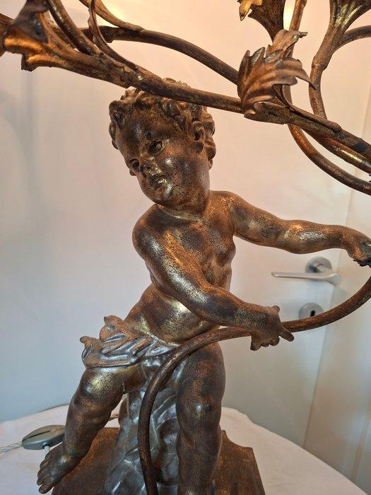 Tafellamp - Brons, Metaal, Hout - Sculpturale lamp met putto, Antiek en Kunst, Curiosa en Brocante