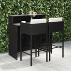 vidaXL 3-delige Tuinbarset met kussens poly rattan zwart, Tuin en Terras, Verzenden, Nieuw