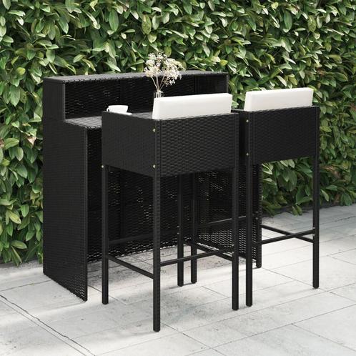 vidaXL 3-delige Tuinbarset met kussens poly rattan zwart, Tuin en Terras, Tuinsets en Loungesets, Nieuw, Verzenden