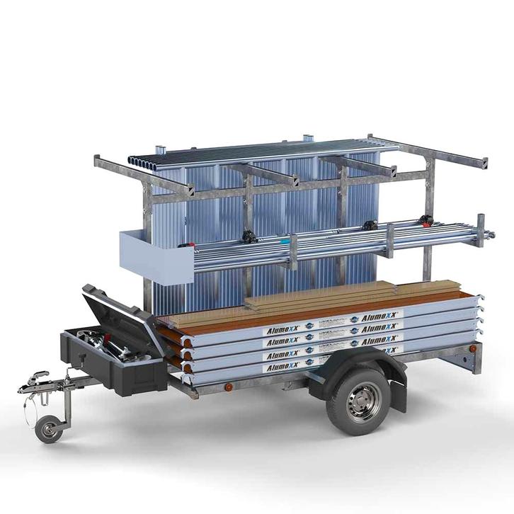 Steigeraanhanger met ALX Basic rolsteiger 75 x 8,2m wh, Doe-het-zelf en Bouw, Steigers, Rolsteiger of Kamersteiger, Nieuw, 5 meter of hoger
