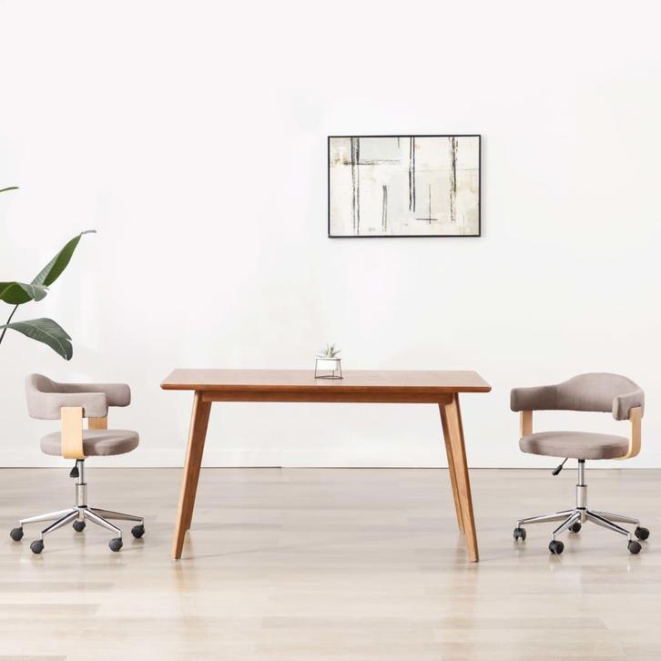 vidaXL Eetkamerstoel draaibaar gebogen hout en stof taupe, Huis en Inrichting, Stoelen, Nieuw, Verzenden