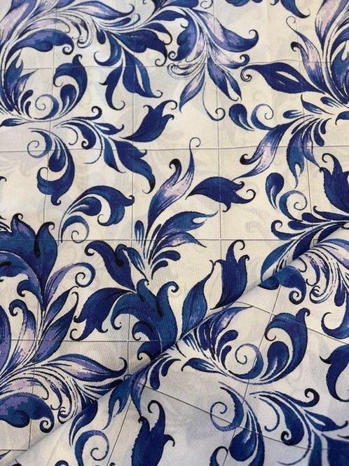 Mediterrane stof Vietri patroon koningsblauw tegelmotief,, Antiek en Kunst, Antiek | Tapijten, Tafelkleden en Textiel