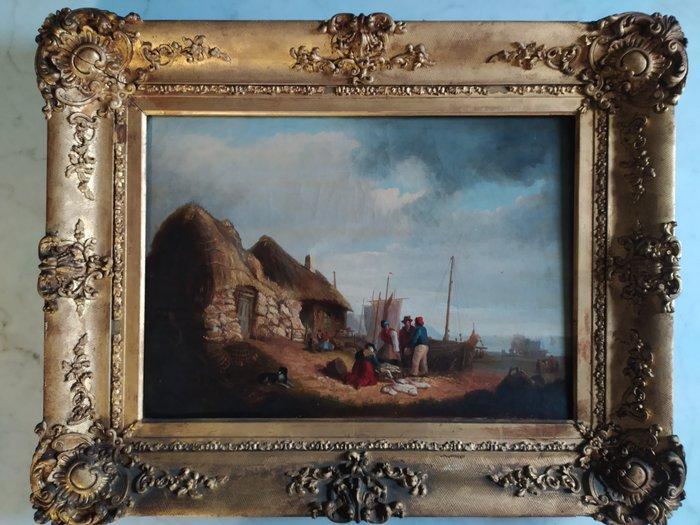 English School (XIX) - Casa sul mare, Isle of Wight, Antiek en Kunst, Kunst | Schilderijen | Klassiek