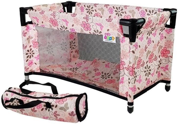Poppenbed met accessoires - Roze bloemen - 52,5 x 30,5 x..., Kinderen en Baby's, Speelgoed | Poppen, Nieuw, Ophalen of Verzenden