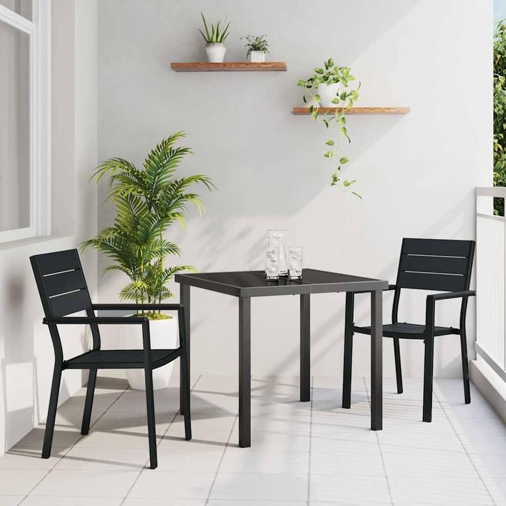 vidaXL Tuin Eettafel Set 3 pcs Zwart Gepoedercoat staal, Tuin en Terras, Tuinsets en Loungesets, Nieuw, Verzenden