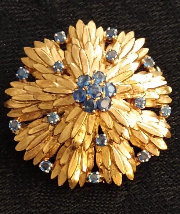 Broche - 18 karaat Geel goud - 3.00ct. tw. Saffier - Saffier, Handtassen en Accessoires, Antieke sieraden