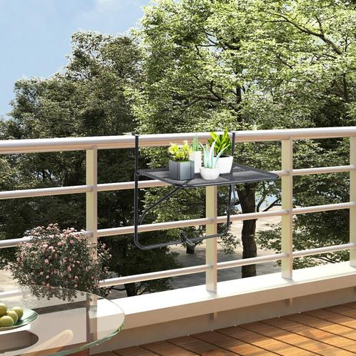 vidaXL Table de balcon Noir 60x40 cm Acier, Tuin en Terras, Tuinsets en Loungesets, Verzenden