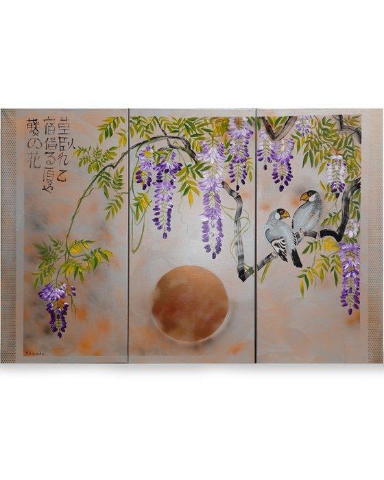 Ksavera - Japanese wisteria J303 - triptych - original, Antiek en Kunst, Kunst | Schilderijen | Modern
