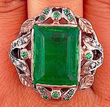 Zonder Minimumprijs - Ring - 9 kt. Roségoud, Zilver Smaragd