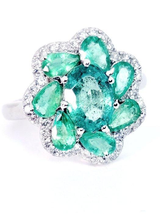 Ring Platina Smaragd - Diamant, Handtassen en Accessoires, Ringen