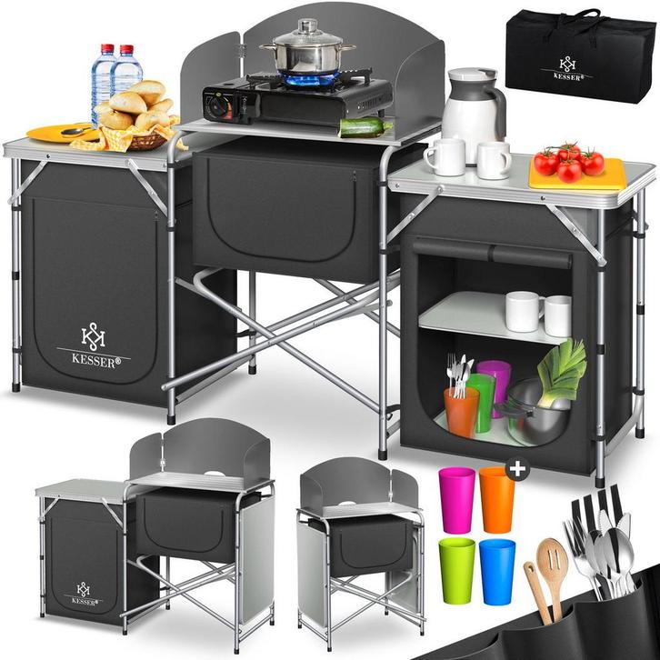 KESSER® Campingkeuken Opvouwbaar - Kampeerkeuken - Antraciet, Huis en Inrichting, Woonaccessoires | Overige, Verzenden