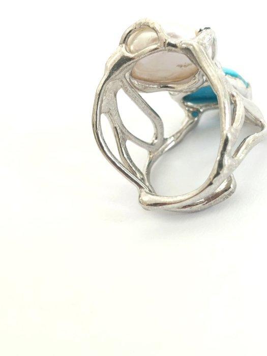 Zonder minimumprijs - Ring Zilver Parel - Turquoise, Bijoux, Sacs & Beauté, Bagues