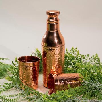 Puur koperen set van klassieke fles met 2 bekers, Ophalen of Verzenden