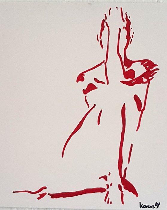 Liesens - Thinkers ( monochroom red) lot van 2 schilderijen, Antiek en Kunst, Kunst | Schilderijen | Modern